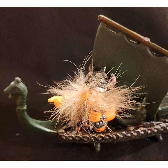 Viking-Themed Collectible Figurine With Dragon Longboat & Furry Viking Warrior - Picture 3 of 14